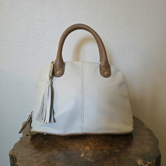 Tignanello Leather Dome Satchel Ivory Tassel Purse Medium - Picture 2 of 15